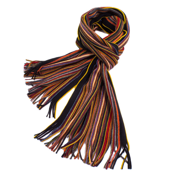 Bright Pencil Stripe Wool Knit Scarf with Fringe