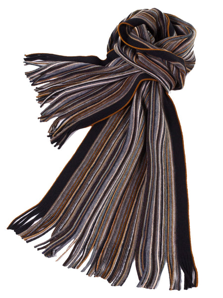 Earthy Pencil Stripes in Wool Knit Scarf with Fringe