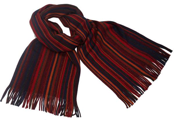 Heathered Stripe in Wool Knit Scarf with Fringe