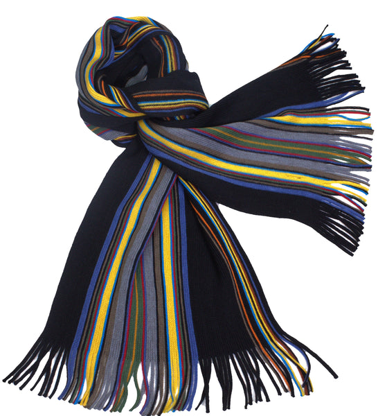 Sunny Stripe Wool Knit Scarf with Fringe