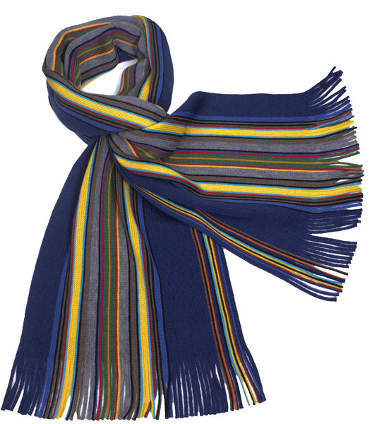 Striped Wool Knit Scarf with Fringe