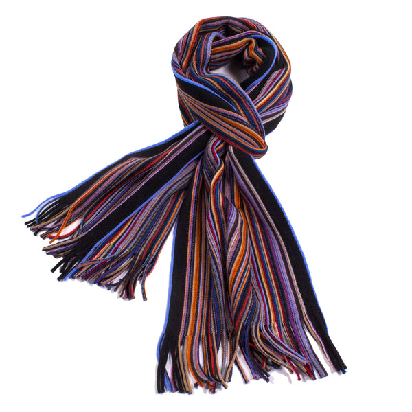 Colorful Pencil Stripe Wool Knit Scarf with Fringe